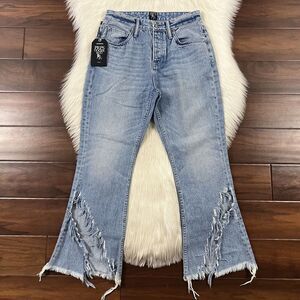 PRPS Women's Size‎ 27 Lighter Wash Split Frayed Leg Cropped Denim Jeans